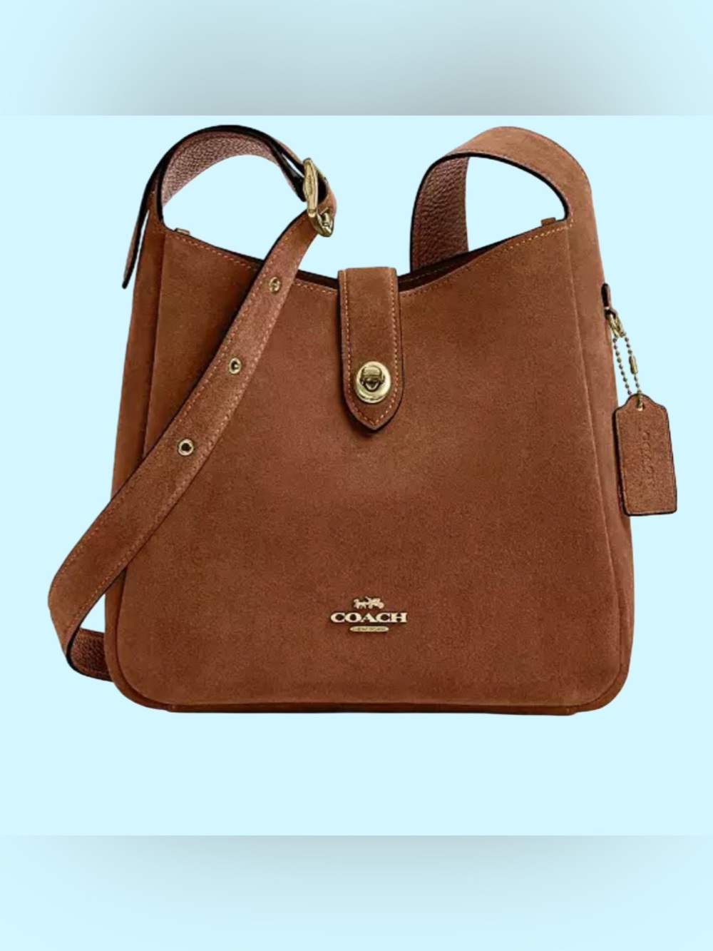 Coach Suede Shoulder Bag in Chestnut Brown with Gold Hardware